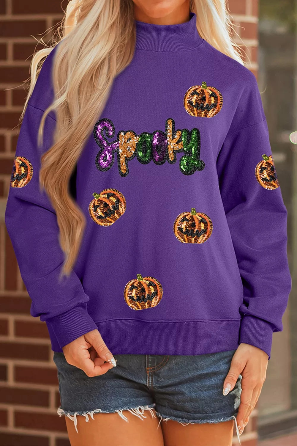 Sequin Pumpkin Spooky Halloween Sweatshirt