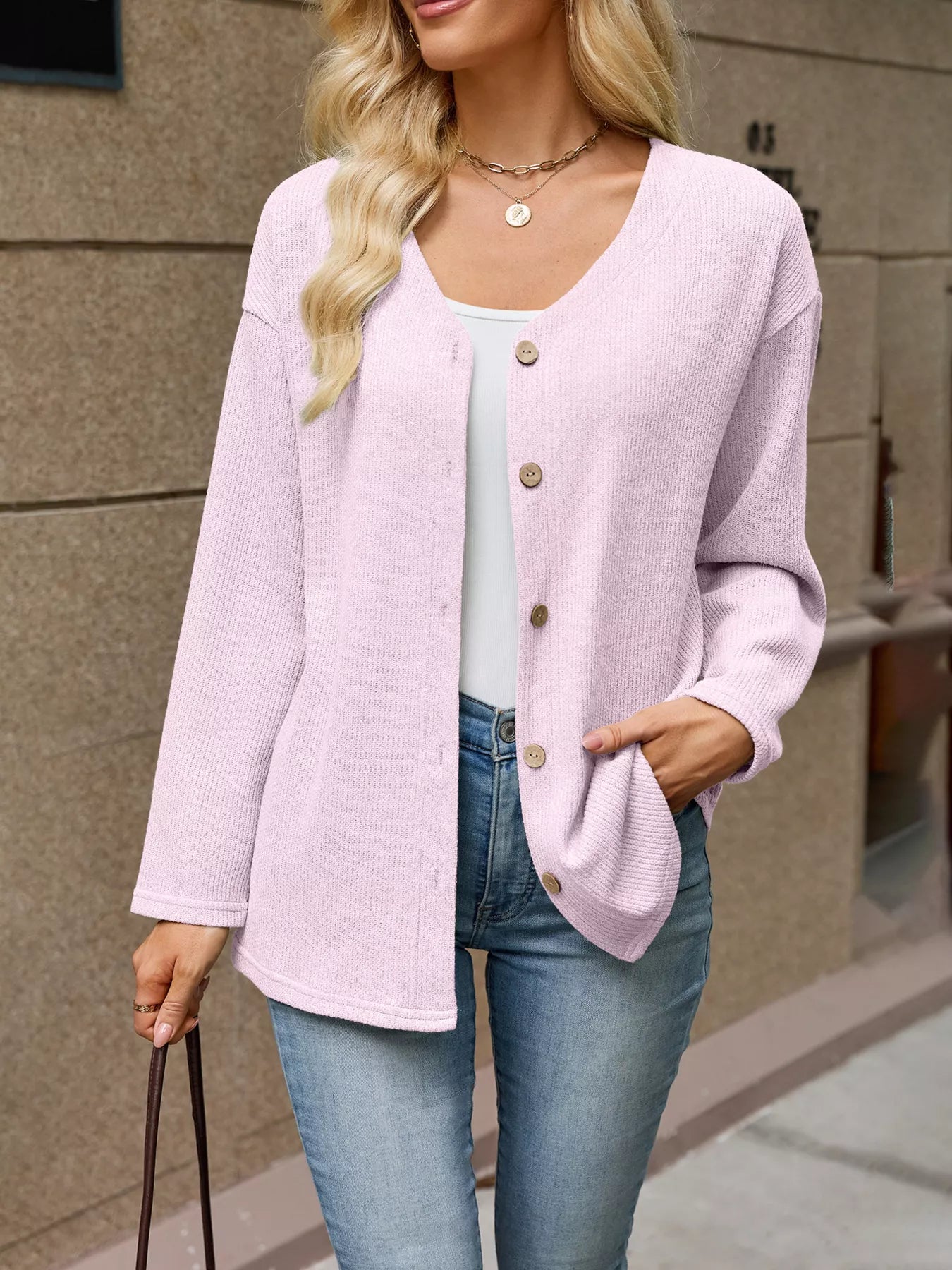 V-Neck Button-Down Cardigan