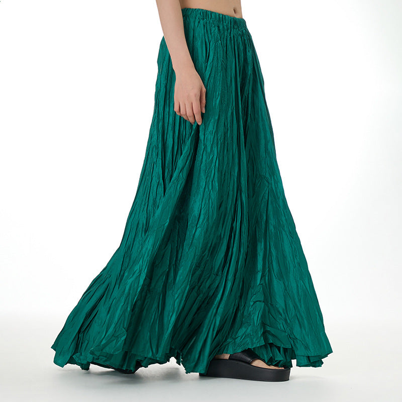 Unique Fold Solid Color Long Skirt