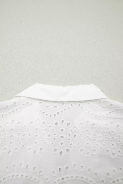 Solid Color Eyelet Embroidered T Shirt Mini Dress