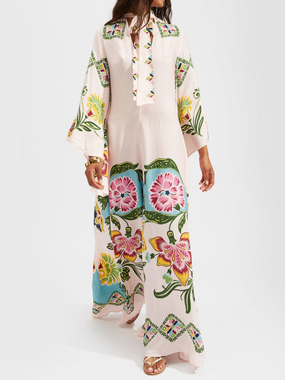 Ethnic Style Printed Stand Collar Dress