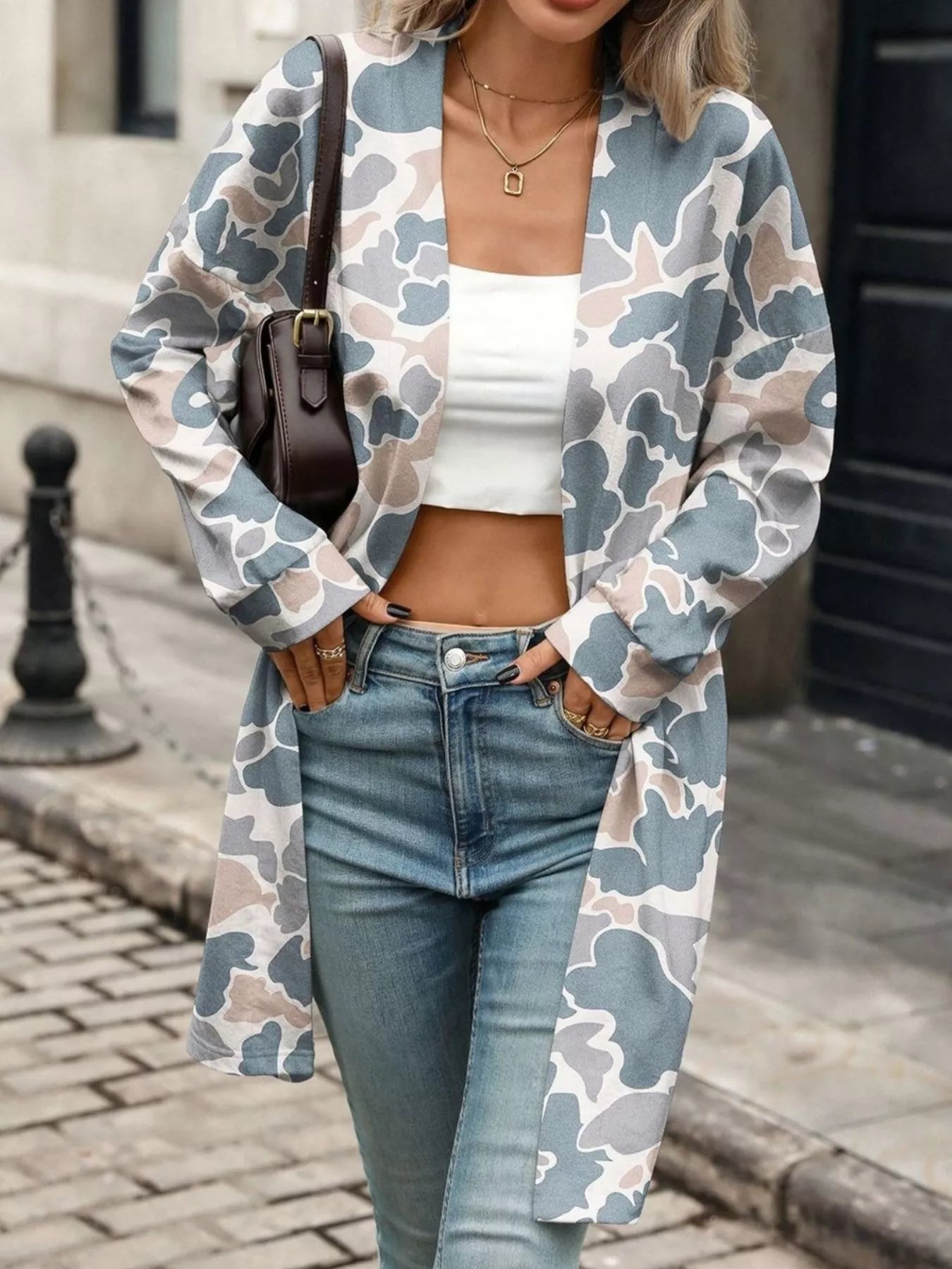 Printed Open Front Cardigan