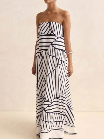 Smocked Printed Tube Maxi Dress