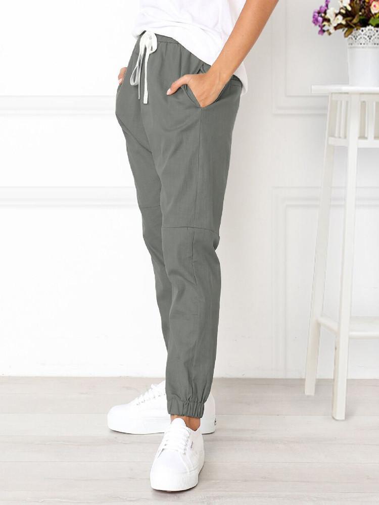 Drawstring Elastic Waist Pockets Jogger Pants