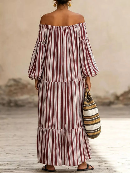 Off-Shoulder Striped Maxi Dress