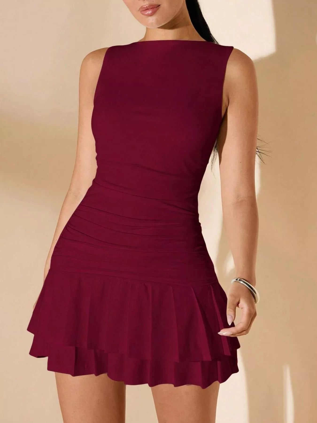 Ruffle Hem Sleeveless Mini Dress