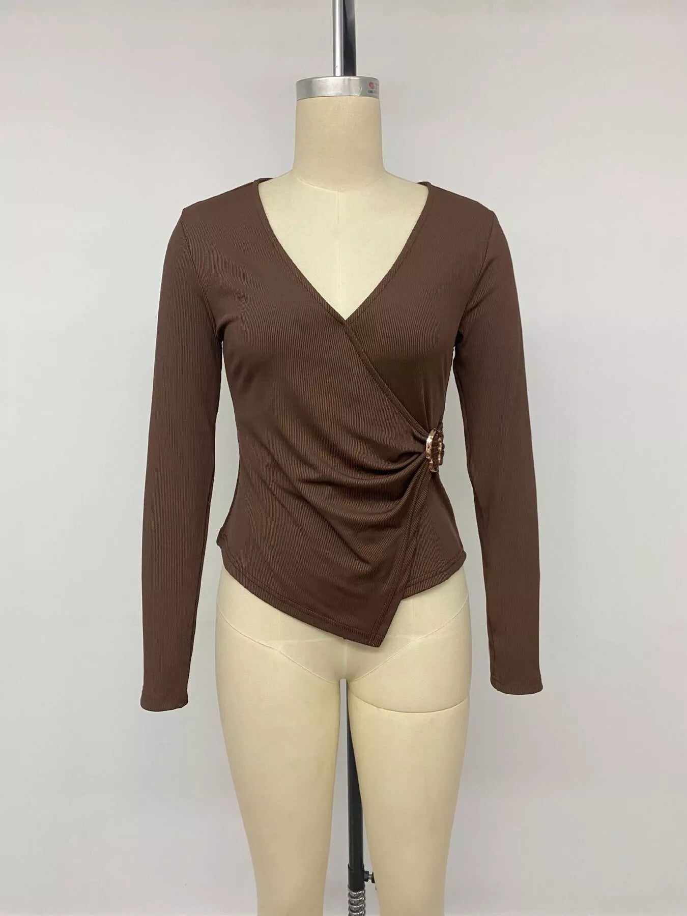 Metal Buckle Detail Surplice T-Shirt