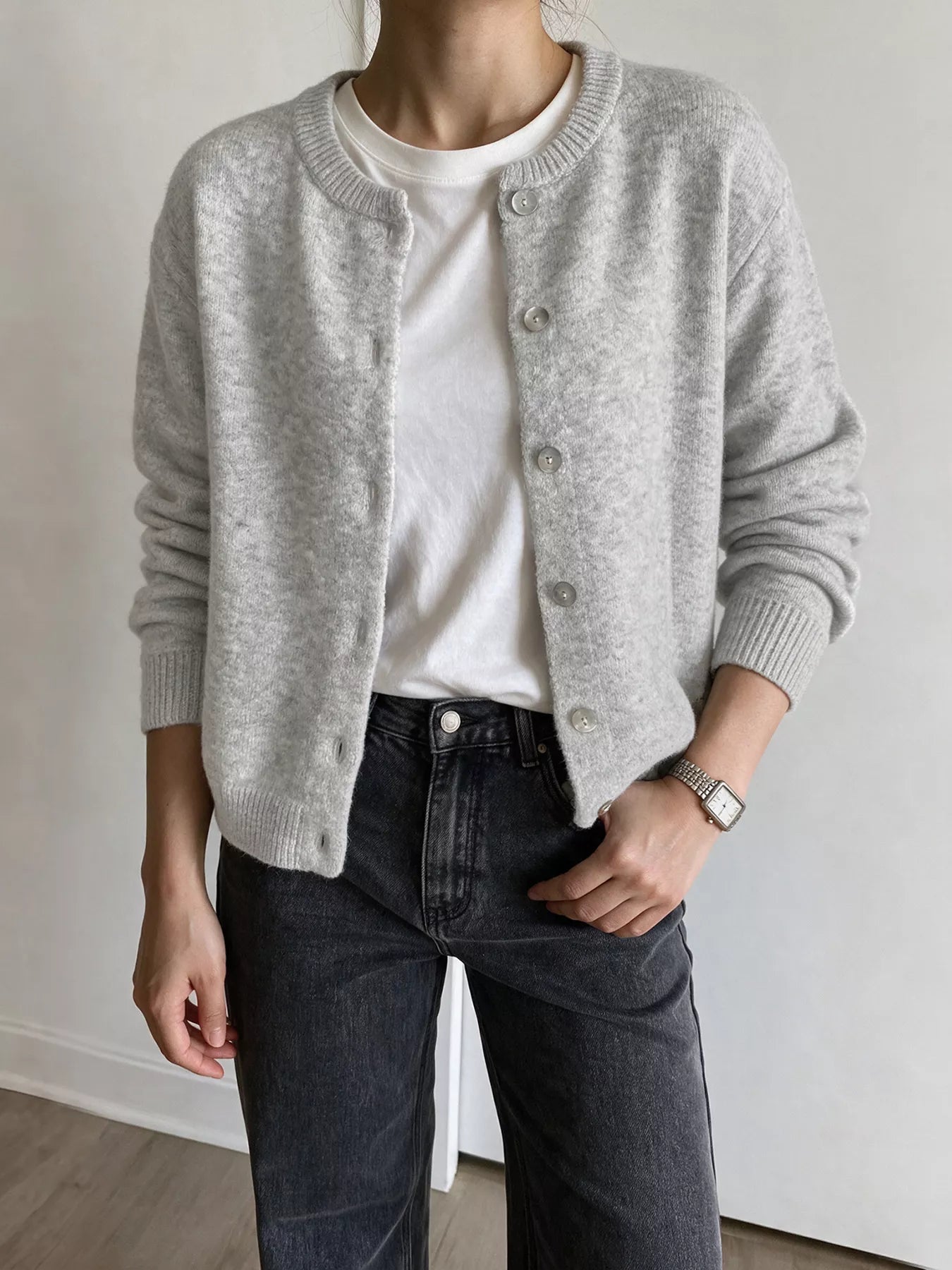 Crew Neck Button-Down Cardigan