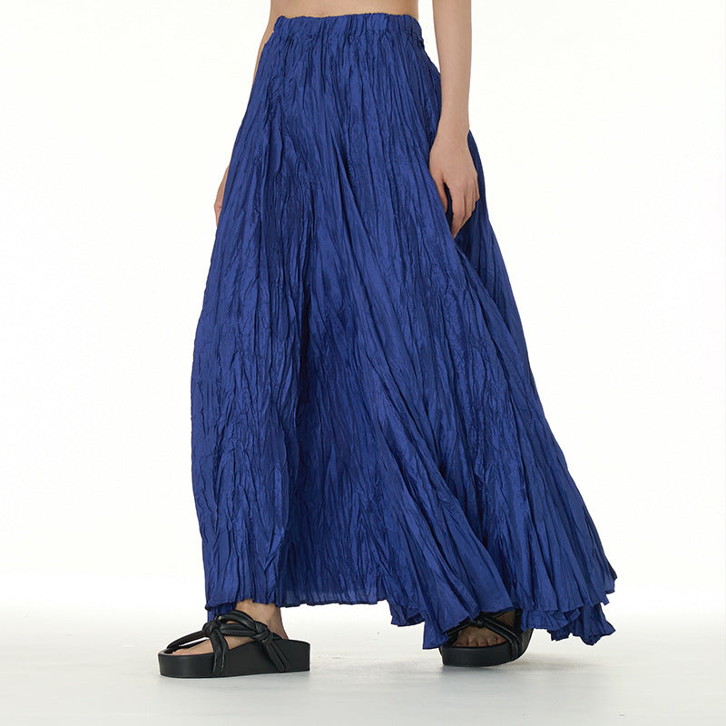 Unique Fold Solid Color Long Skirt