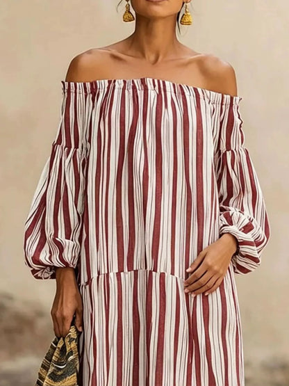 Off-Shoulder Striped Maxi Dress