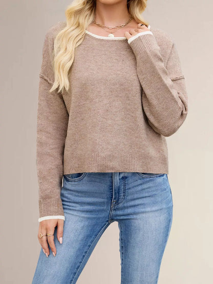 Contrast Trim Dropped Shoulder Sweater