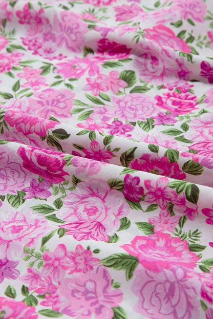 Blue Zone Planet | Pink Plus Size Floral Print Smocked Puff Sleeve Dress