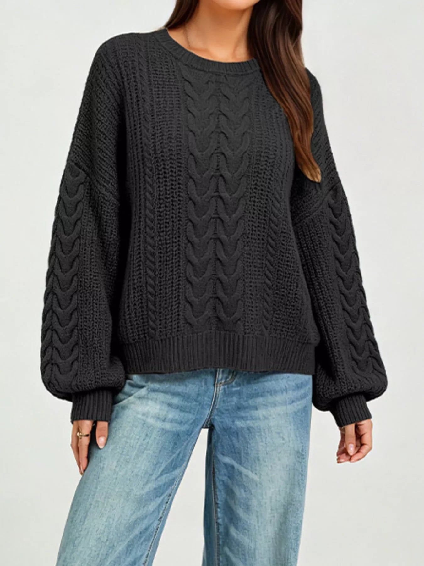 Chunky Cable Knit Round Neck Sweater