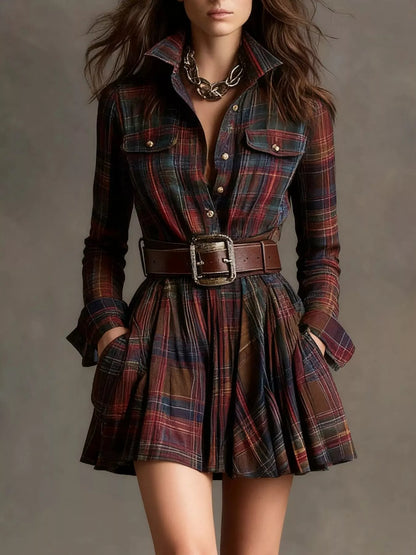 Full Size Plaid Long Sleeve Shirt Dress Plus Size