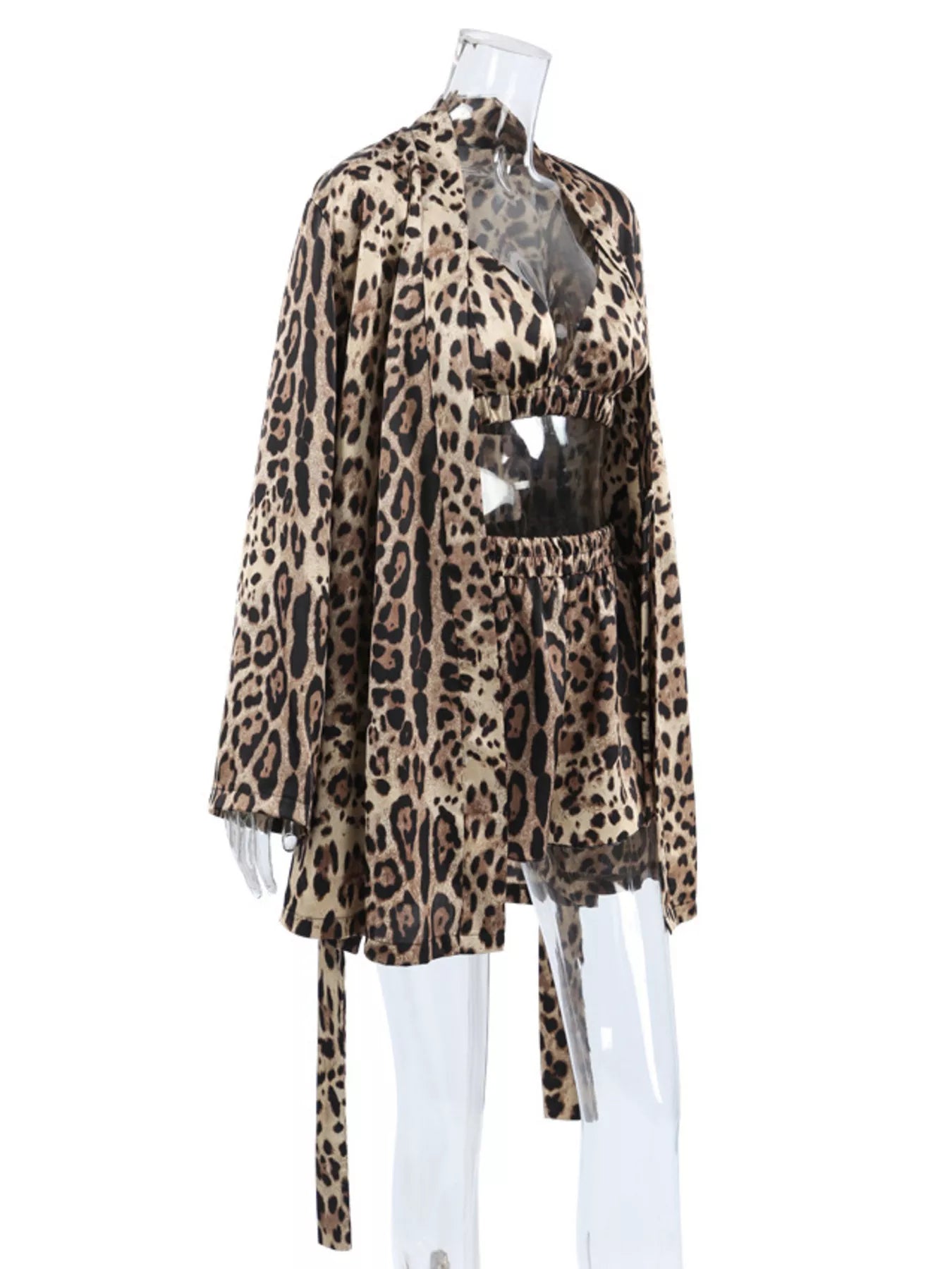 Leopard Bra & Cardigan and Shorts Set