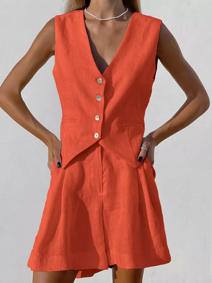 Button Down Vest and Shorts Set