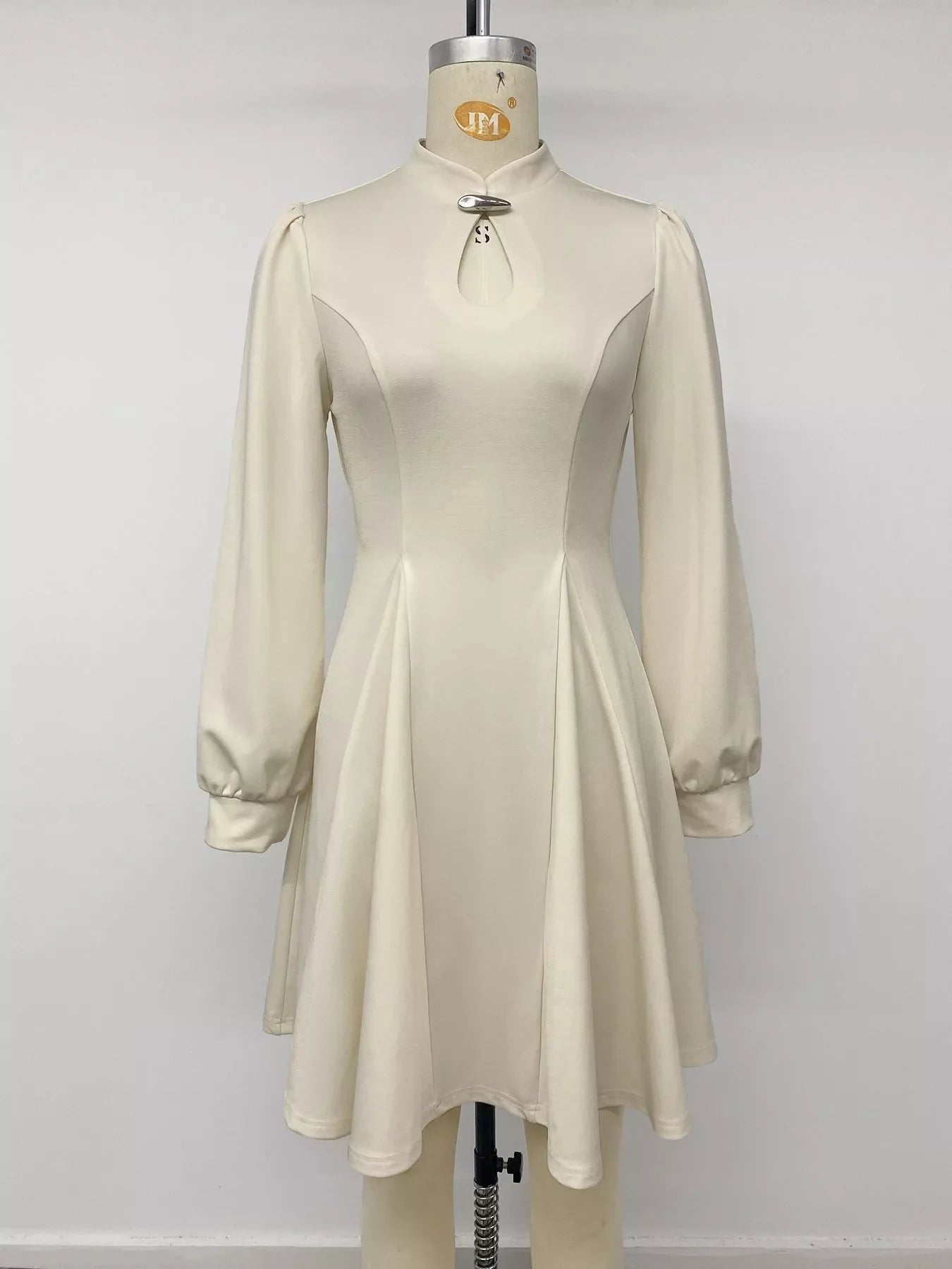Keyhole Neckline Long Sleeve A-Line Mini Dress