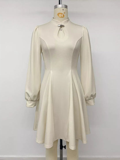 Keyhole Neckline Long Sleeve A-Line Mini Dress