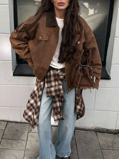 Corduroy Collar Zip-Up Jacket