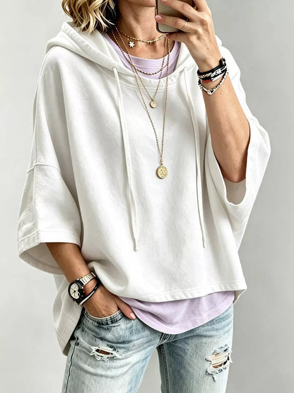 Drawstring 3/4 Sleeve Hoodie