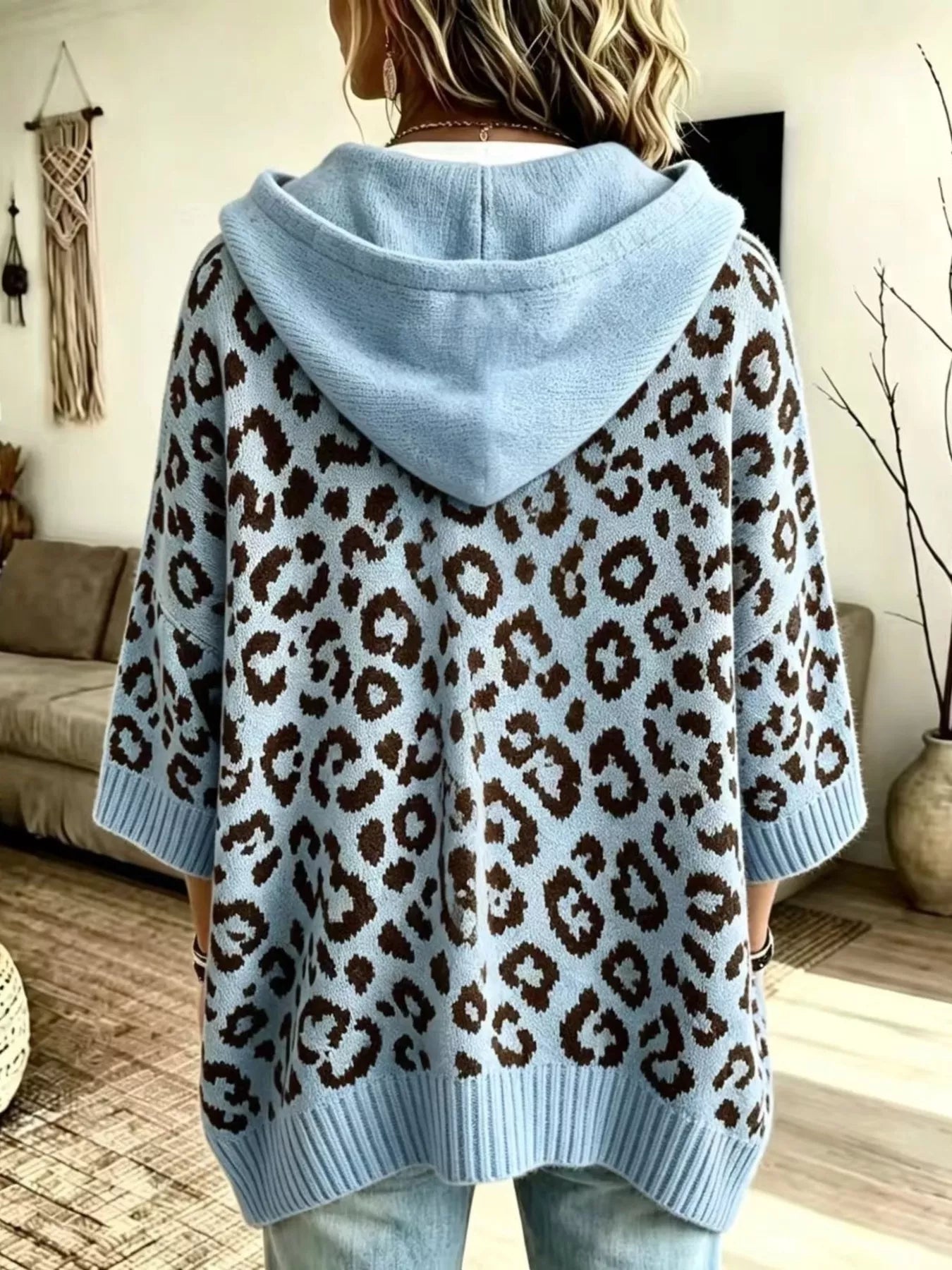 Women's Leopard Print Drawstring Hooded Sweater