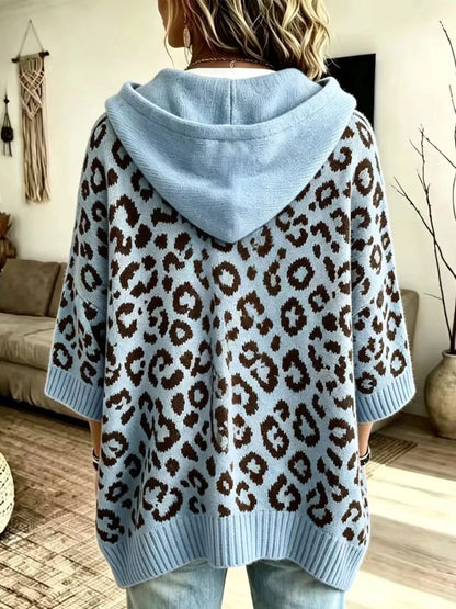 Women's Leopard Print Drawstring Hooded Sweater