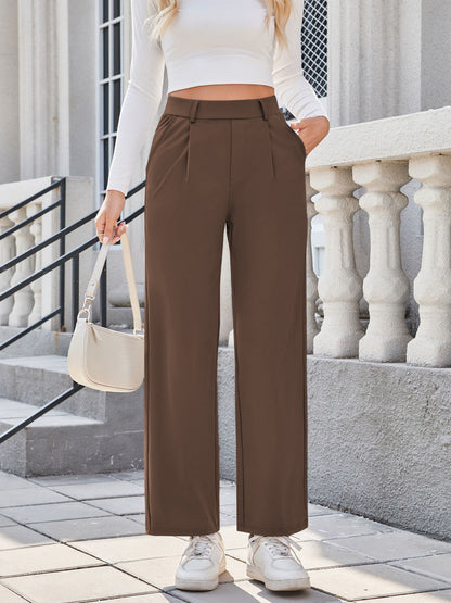 Pantalon de jogging plissé décontracté pour femme, coupe droite, taille haute, facile à laver