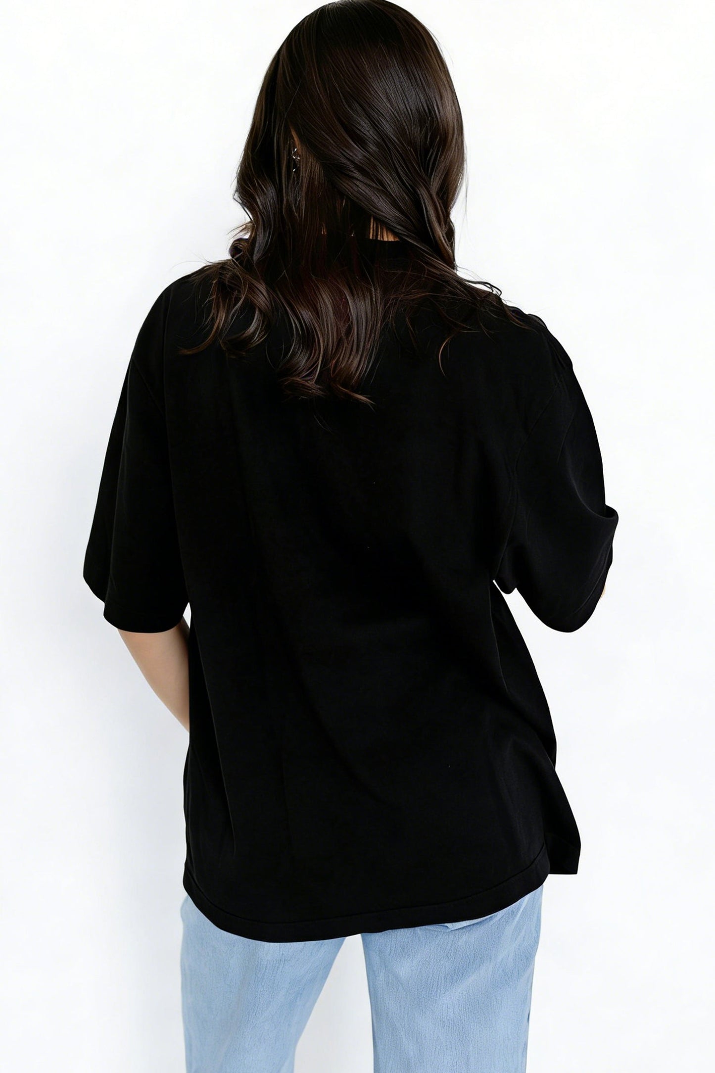 Black Solid Color High Neck Oversize Tee