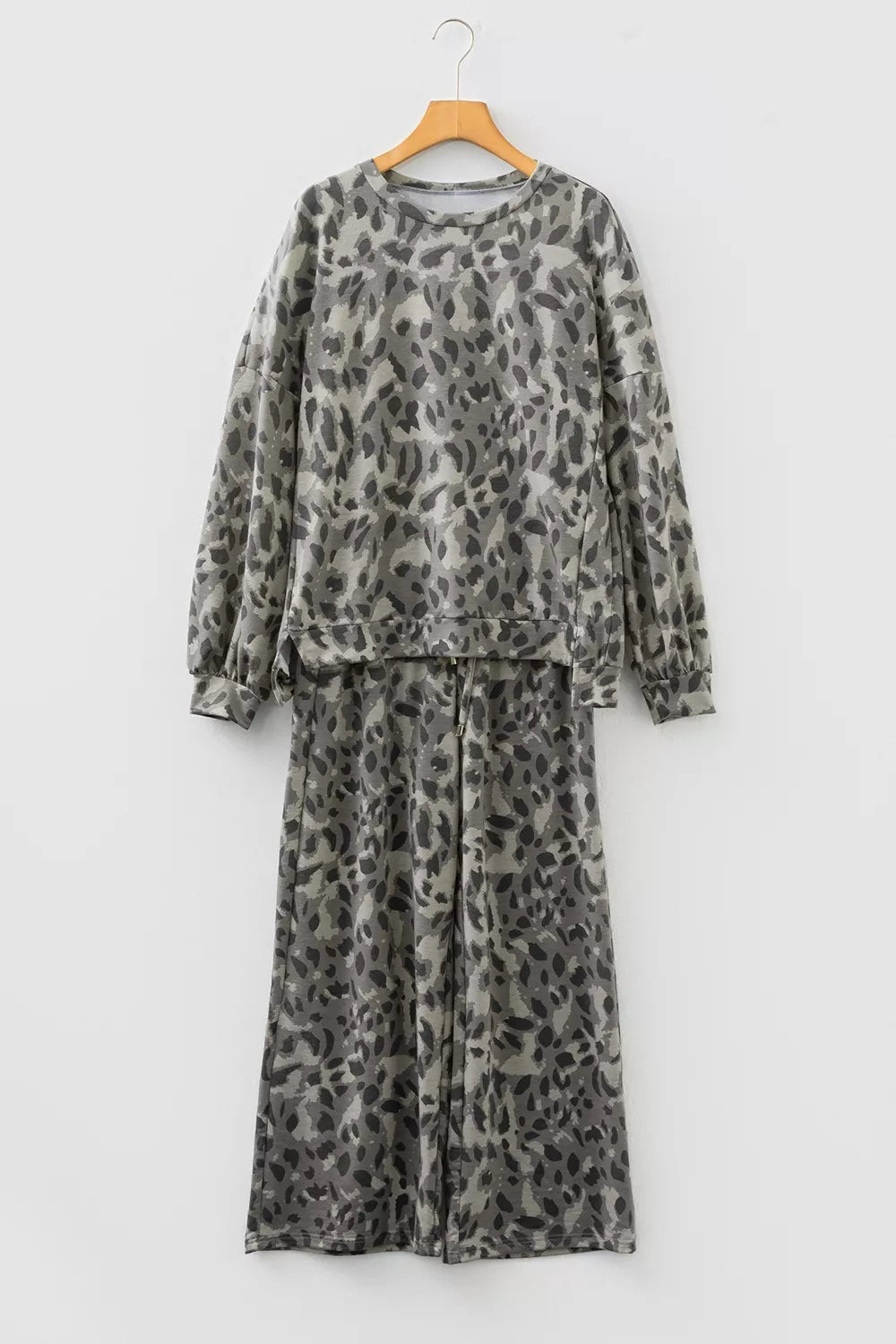 Leopard Print Long Sleeve Top and Pants Set