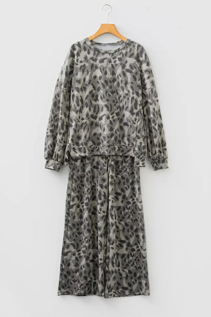 Leopard Print Long Sleeve Top and Pants Set