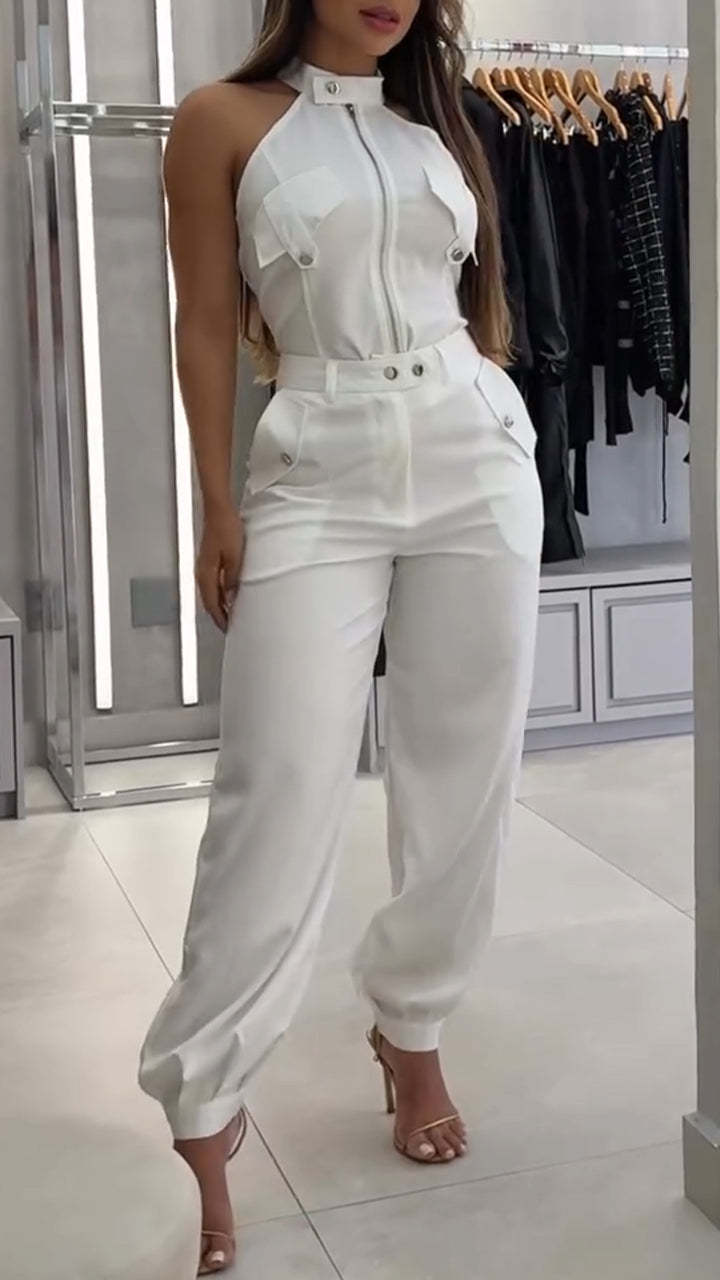 Costume tendance à col rond et fermeture éclair