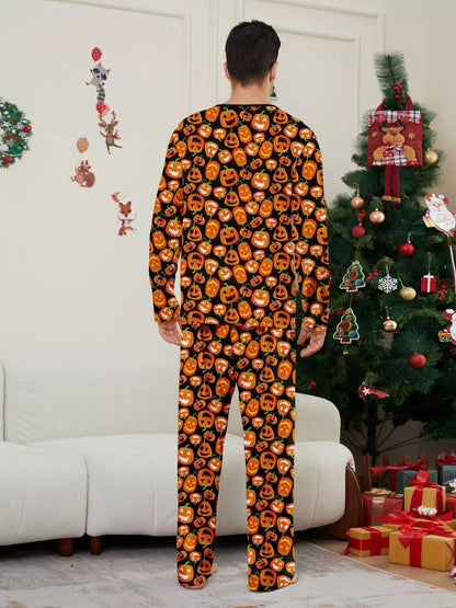 Full Size Family Matching Halloween Pumpkin Print Pajama Set Plus Size