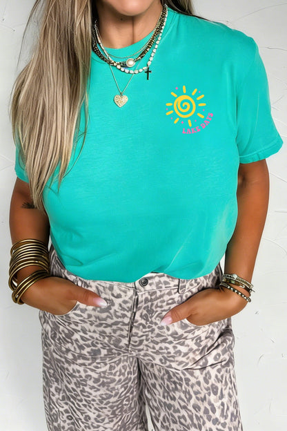 Mint Green Lake Days Double Side Printed Vacation T Shirt