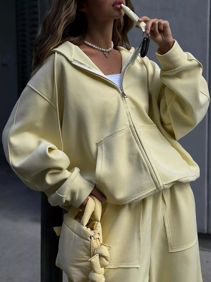 Oversized Zip-Up Hoodie and Wide-Leg Pants Set