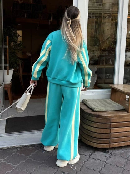 Contrast Striped Zip Up Top and Pants Set