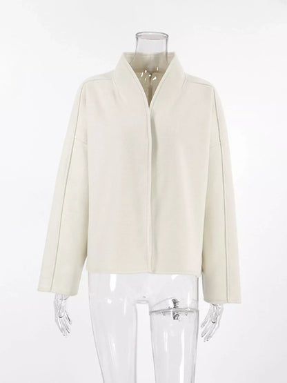 Elegant Stand Collar Open Front Outerwear