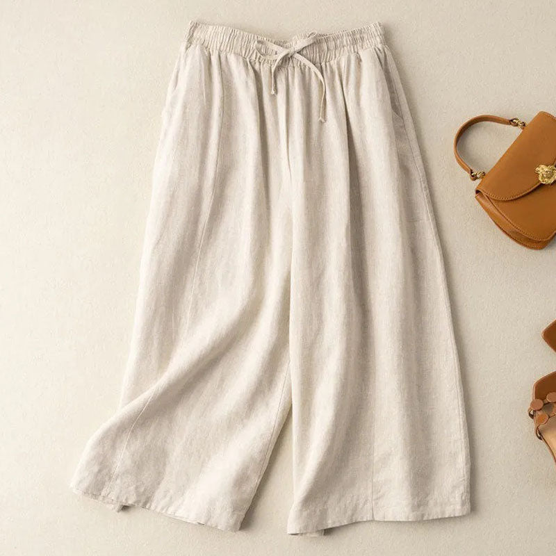 Dropping cotton and linen cropped wide-leg pants