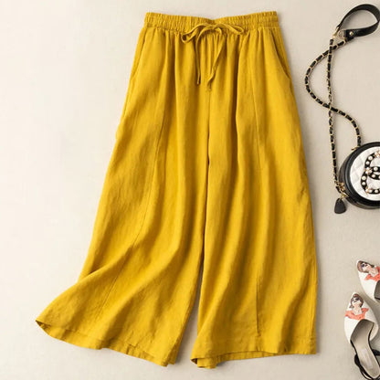 Dropping cotton and linen cropped wide-leg pants