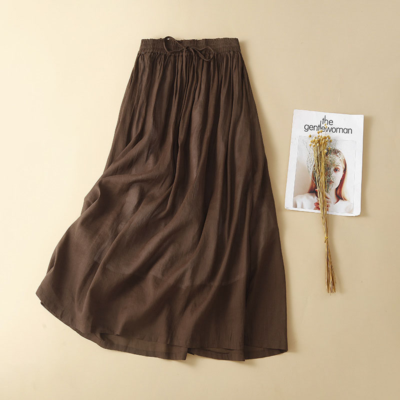 Amoi Thin Double-layer Lined Artistic Cotton Linen Skirt