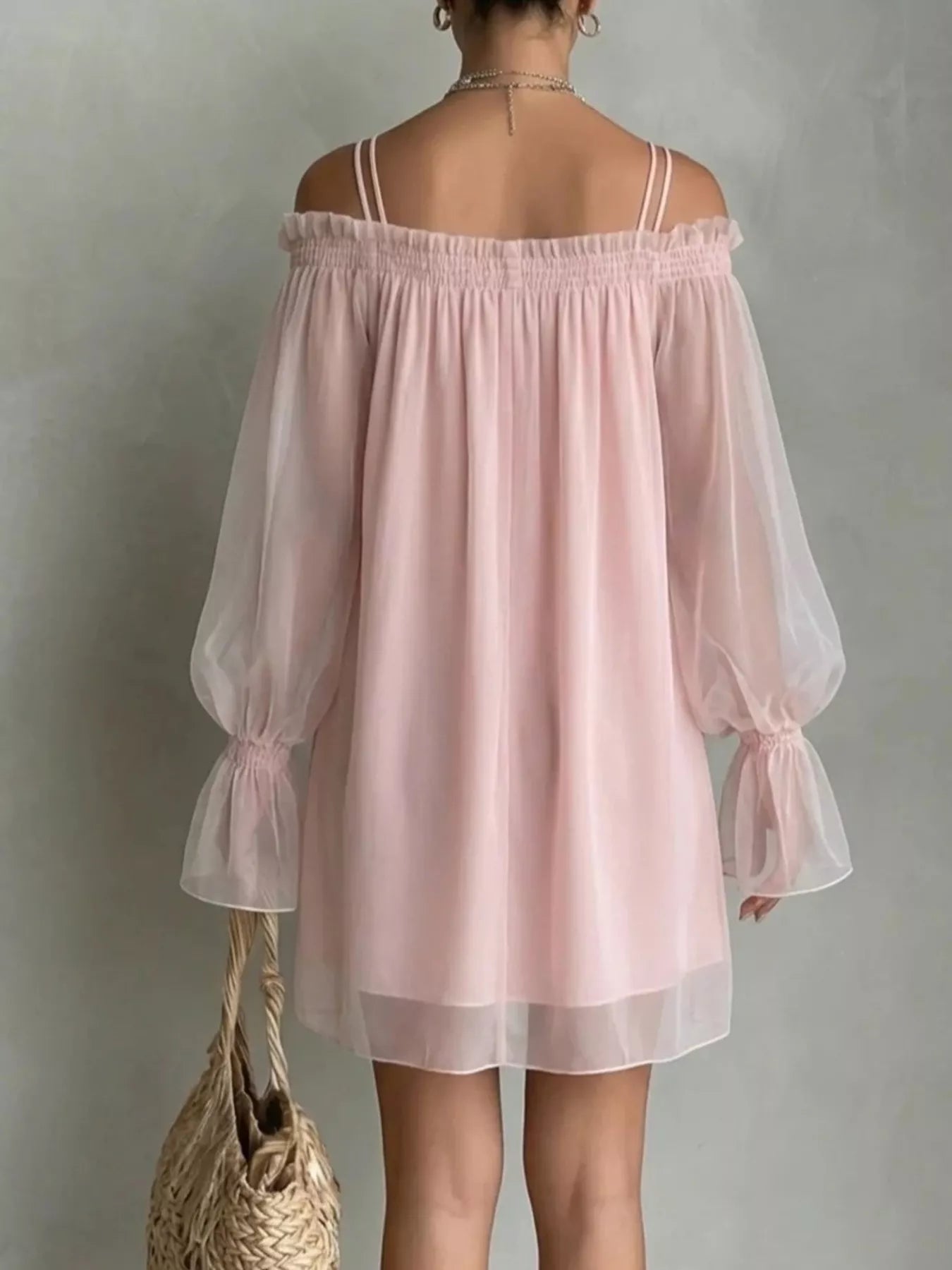 Off-Shoulder Sheer Sleeve Mini Dress
