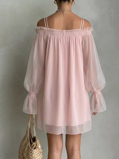 Off-Shoulder Sheer Sleeve Mini Dress