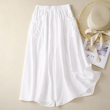 Summer cool thin cotton linen capri pants