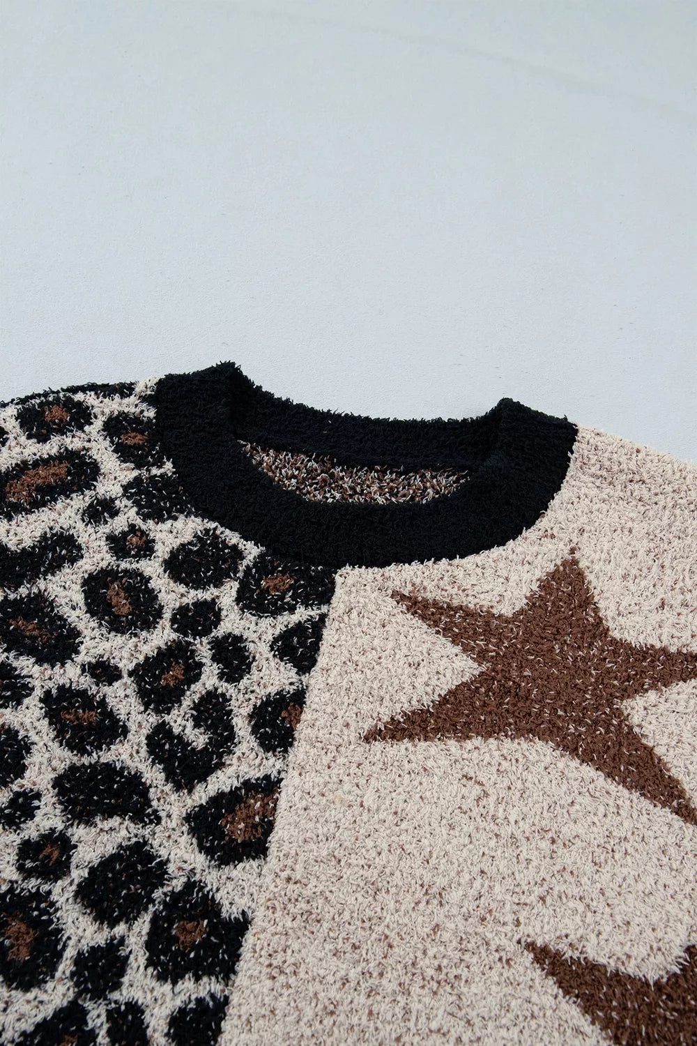 Leopard Star Pattern Round Neck Long Sleeve Shift Sweater