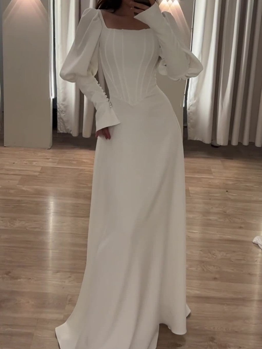 Noble Gigot Sleeve White Maxi Dress