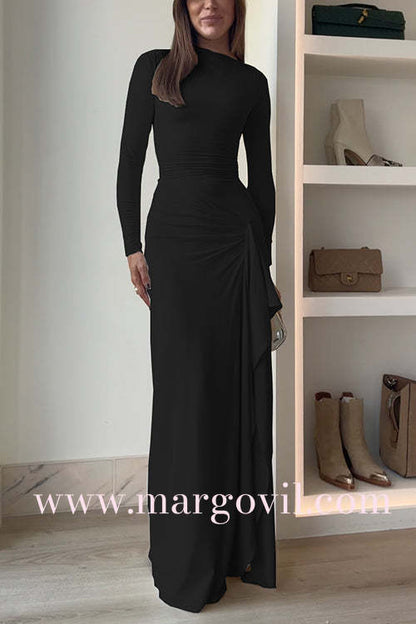 Long Sleeves Draped Slit Maxi Party Dress (7 Colors Available!)