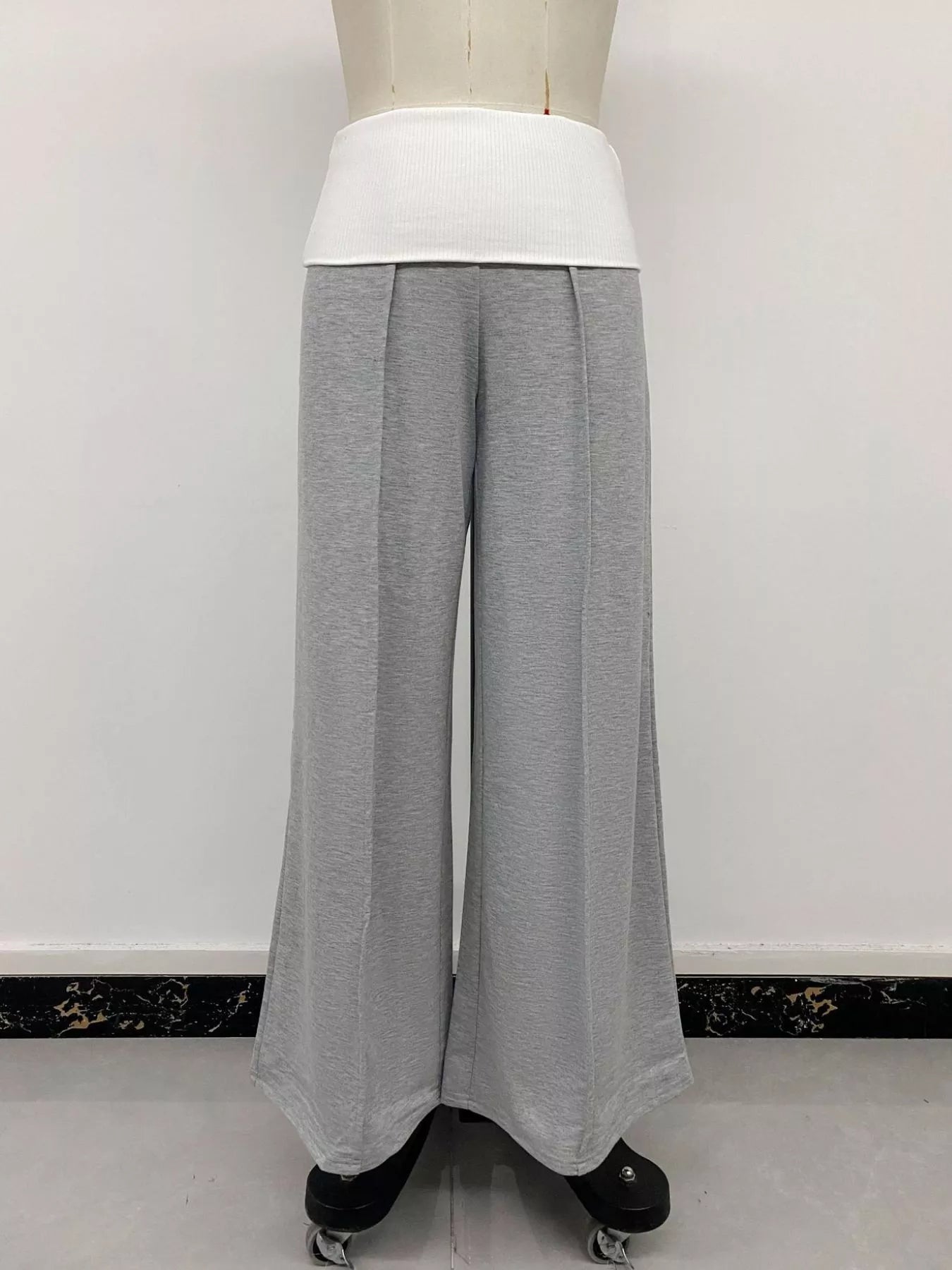 High-Waisted Wide-Leg Contrast Pants