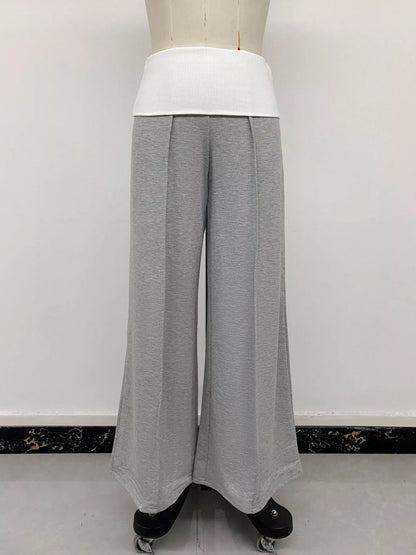 High-Waisted Wide-Leg Contrast Pants