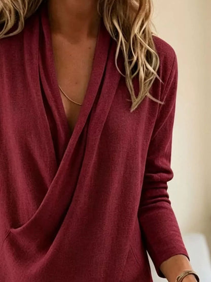Full Size Wrap-Front Long Sleeve Blouse Plus Size