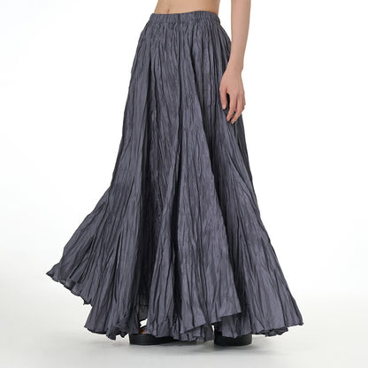 Unique Fold Solid Color Long Skirt