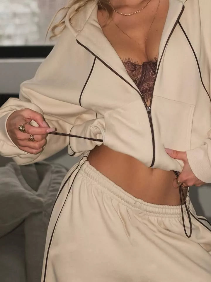 Cropped Zip-Up Hoodie and Wide-Leg Sweatpants Lounge Set